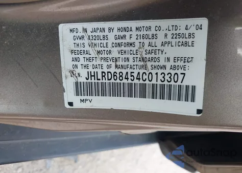 2004 Honda Cr-V Lx z USA, uszkodzony, nr VIN JHLRD68454C013307